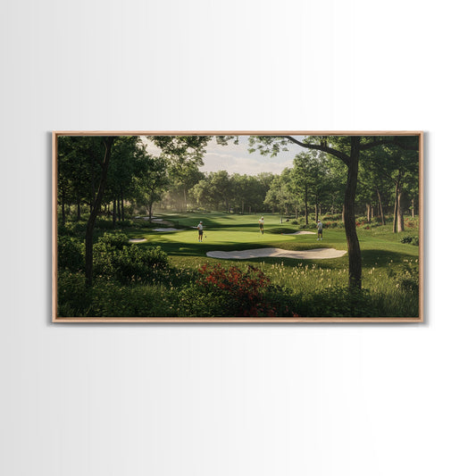 Green Golf Landscape Canvas Print Panoramic Rustic Decor Above Sofa Art Horizontal Artwork Gift Idea Living Room Wall Art