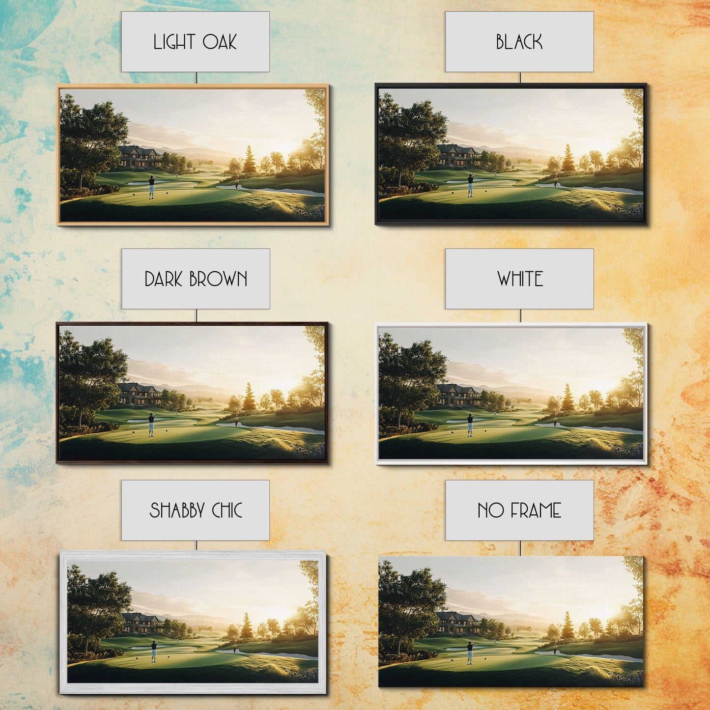 Golf Course Sunset Canvas Print Panoramic Landscape Art Rustic Decor Above Bed Artwork Gift Idea Extra Wide Horizontal Wall Art