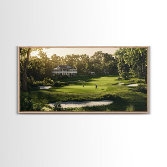 Golf Green Scenery Canvas Print Horizontal Panoramic Art Rustic Decor Cottagecore Style Gift Idea Framed Artwork Living Room Art