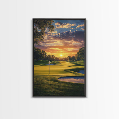 Golf Sunset Canvas Print, Scenic Landscape Painting, Farmhouse Living Room Art, Horizontal Rustic Decor, Gift Idea for Him