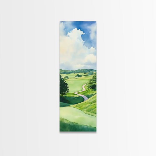 Scenic Golf Art Canvas Print Watercolor Farmhouse Art Above Sofa Wall Art Living Room Art Bedroom Art Vertical Wall Art Rustic Decor Gift