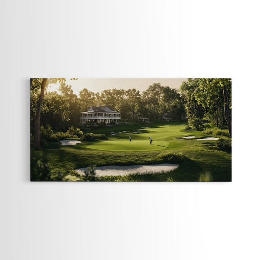 Golf Green Scenery Canvas Print Horizontal Panoramic Art Rustic Decor Cottagecore Style Gift Idea Framed Artwork Living Room Art
