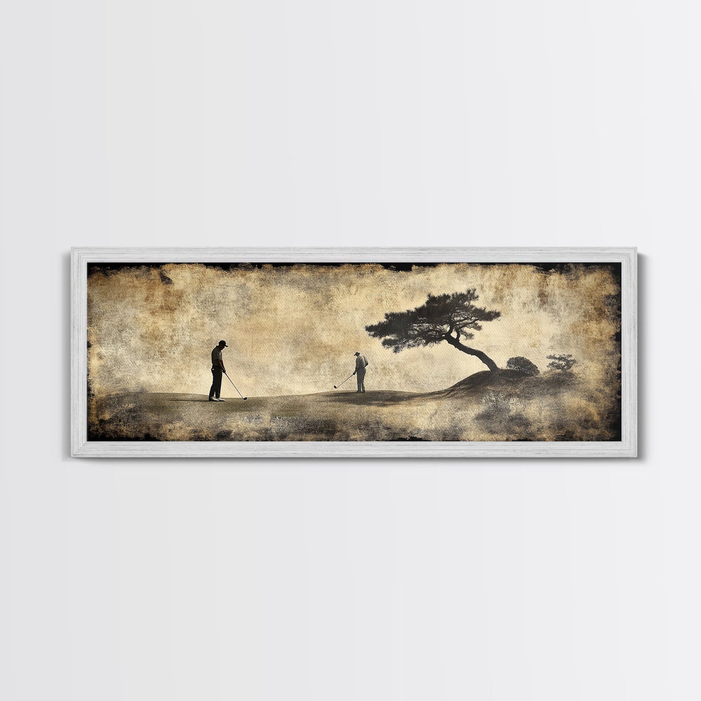 Vintage Golfers Landscape Framed Canvas Print – Rustic Wall Art, Golf Art, Horizontal Wall Art, Living Room Art, Tall Narrow Art