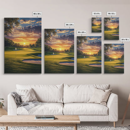 Golf Sunset Canvas Print, Scenic Landscape Painting, Farmhouse Living Room Art, Horizontal Rustic Decor, Gift Idea for Him