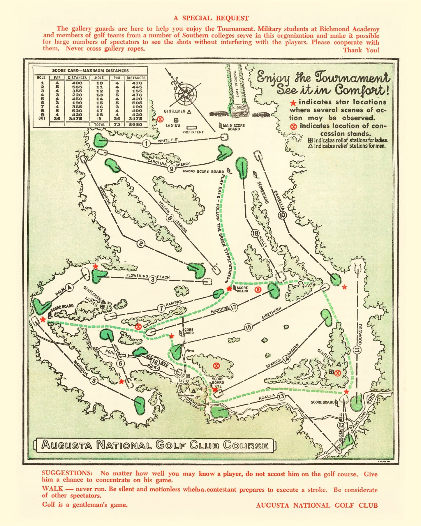Vintage Map of Augusta National Golf Course, 1954