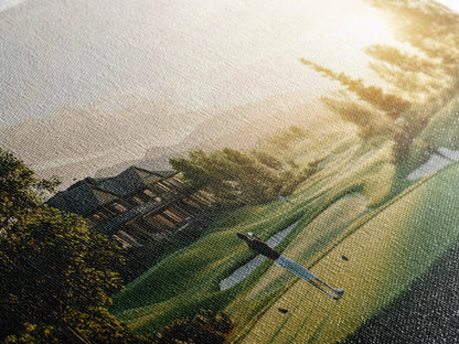 Golf Course Sunset Canvas Print Panoramic Landscape Art Rustic Decor Above Bed Artwork Gift Idea Extra Wide Horizontal Wall Art