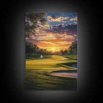 Golf Sunset Canvas Print, Scenic Landscape Painting, Farmhouse Living Room Art, Horizontal Rustic Decor, Gift Idea for Him