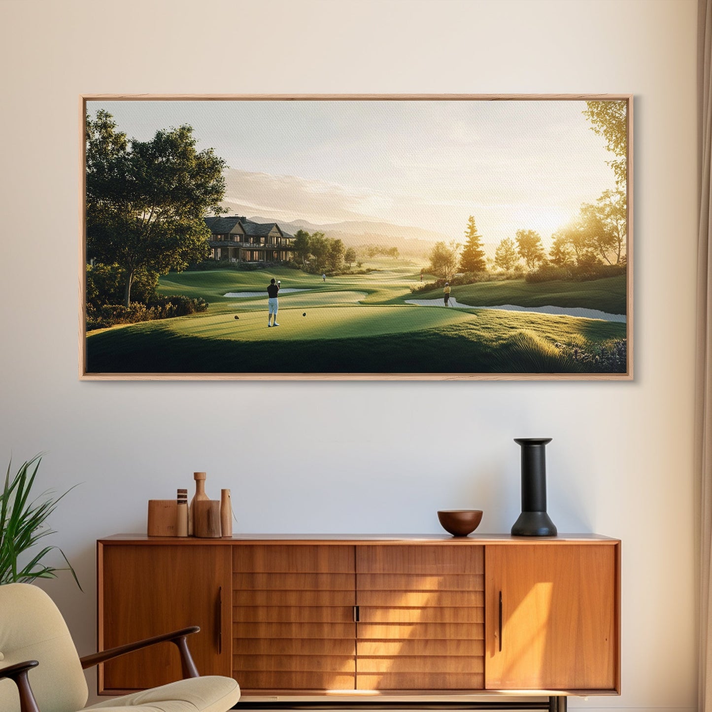 Golf Course Sunset Canvas Print Panoramic Landscape Art Rustic Decor Above Bed Artwork Gift Idea Extra Wide Horizontal Wall Art
