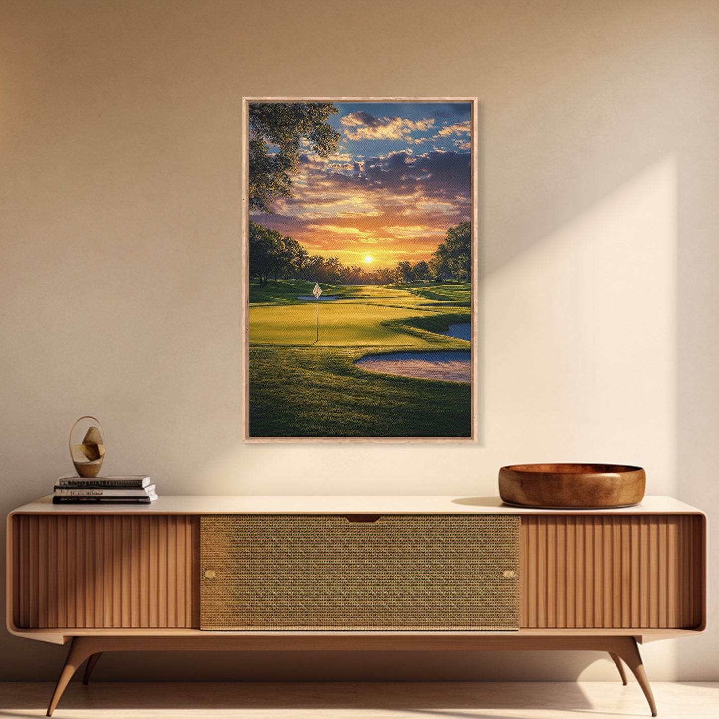 Golf Sunset Canvas Print, Scenic Landscape Painting, Farmhouse Living Room Art, Horizontal Rustic Decor, Gift Idea for Him