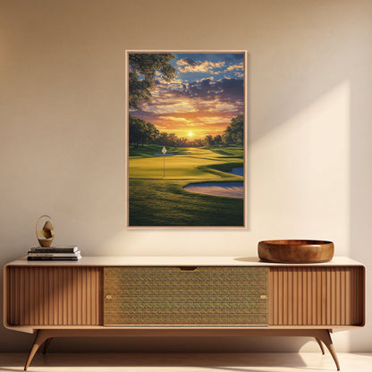 Golf Sunset Canvas Print, Scenic Landscape Painting, Farmhouse Living Room Art, Horizontal Rustic Decor, Gift Idea for Him