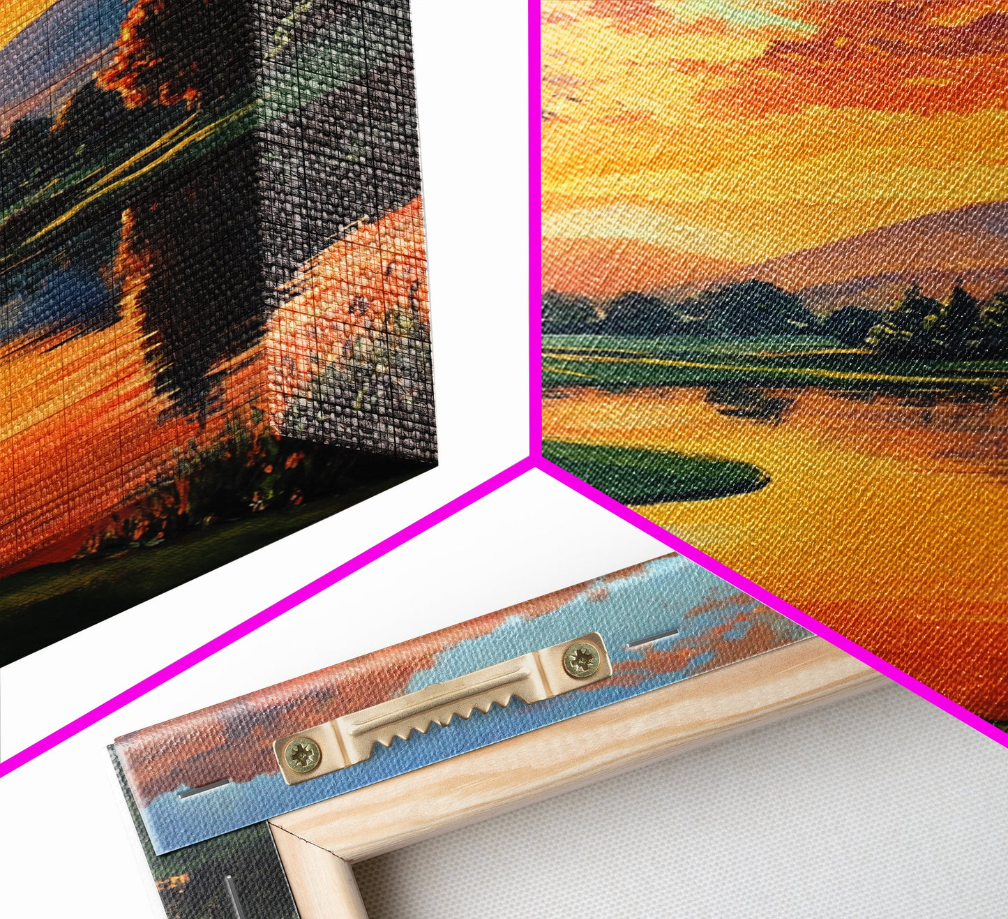 Golden Sunset Golf Framed Canvas Print, Landscape Wall Art, Rustic Horizontal Decor, Living Room Painting, Gift Idea for Him