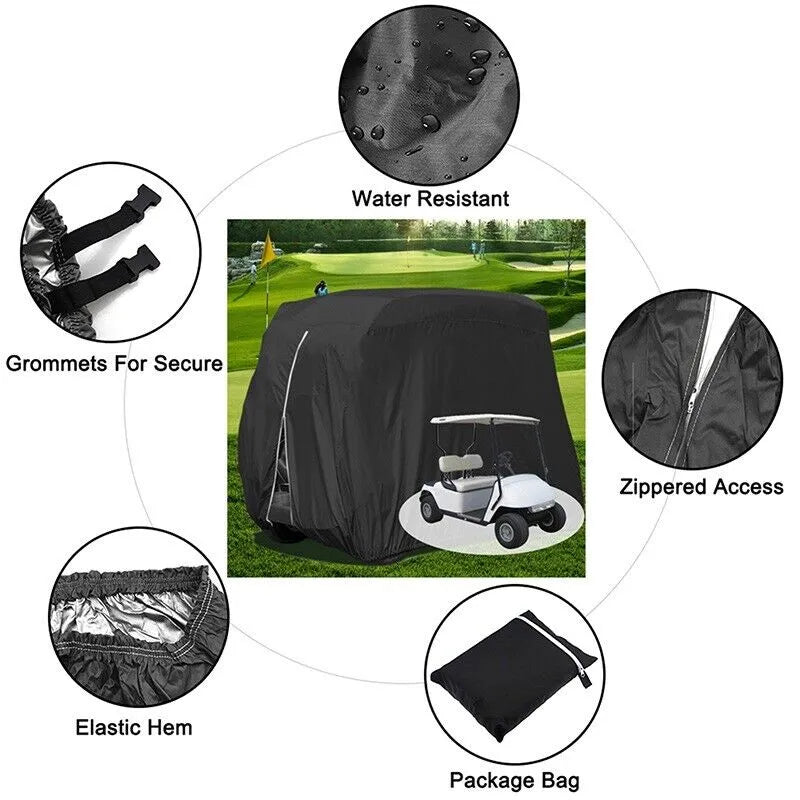 Waterproof Golf Cart Cover Zipper 4 Passenger EZ GO Club Car Elastic Hem